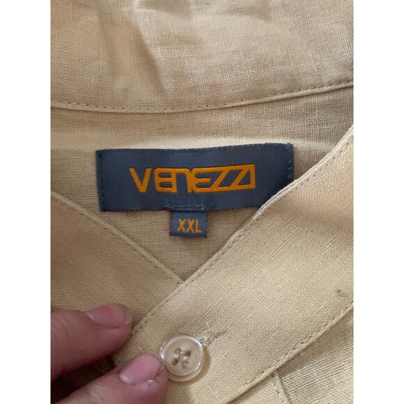 Venezzi mens size XXL 2x linen khaki color paisley button up top men’s - Picture 3 of 5
